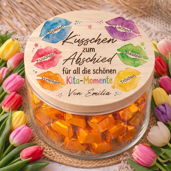 Kita Abschied Geschenk personalisiert Küsschen zum Abschied Geschenk für Erzieherin Vorratsglas Kindergarten Abschied mit Namen
