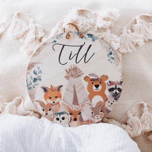 Namensschild Holz Waldtiere, Baby Schild, Babyzimmer Deko, Holzschild personalisiert,Boho Tiere,Fuchs, Reh,Geschenke zur Geburt,Namensschild Alle Waldtiere