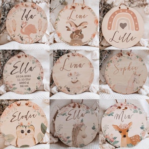 Cartello in legno personalizzato, targhetta in legno, regalo di nascita, regalo di battesimo, insegna della porta, decorazione della camera dei bambini, decorazione del bambino boho, animali boho, volpe