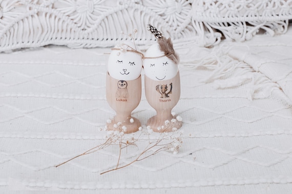 Set 6 Portauova In Legno + 3 Matite Olio | Per Decorazione Uova | Colorazione Fai Da Te | 45x45 Mm - Foto 4