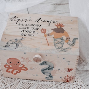 Memory box Aquarius, sea creatures, memory box baby, memory box zodiac sign Aquarius, christening gift, baby gift