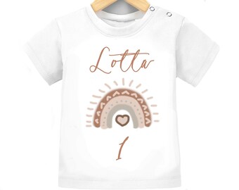 Verjaardagsshirt, Mijn eerste verjaardag, Verjaardagsshirt 1, T-shirt gepersonaliseerde verjaardagsregenboog