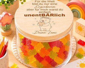 Regalo di commiato personalizzato per maestra d'asilo, regalo di ringraziamento, barattolo portaoggetti "UncBÄRlich" (Orso), regalo di commiato per maestra d'asilo.