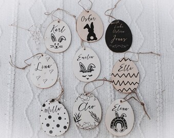 Étiquette personnalisée du panier de Pâques | Étiquettes d’œufs de Pâques en bois | Signe de Pâques avec nom | Étiquettes de lapin de Pâques | Décoration de Pâques Oeufs de Pâques