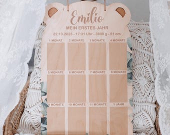 Photo board wood, My first year, milestone board, milestone, gift for birth, first birthday photo stand