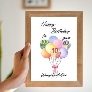Gift download, money gift for birthday, wish fulfiller birthday gift money, birthday card last minute gift, instant download
