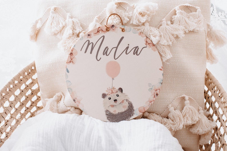 Namensschild Holz Waldtiere, Baby Schild, Babyzimmer Deko, Holzschild personalisiert,Boho Tiere,Fuchs, Reh,Geschenke zur Geburt,Namensschild Igel