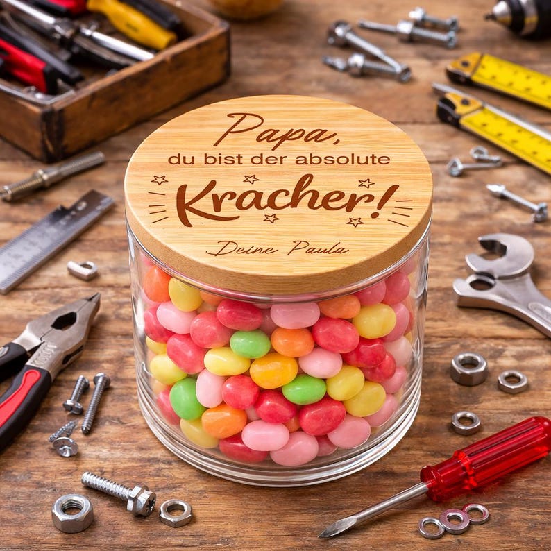 Papa Überraschung Geschenk Glas mit Namen