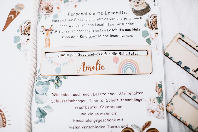 Schulkind 2024, Geschenk Einschulung, Schultüte, Einschulungsgeschenk, Schultütenanhänger, Lineal, Lesezeichen, Lesehilfe, Schultasche Lesehilfe