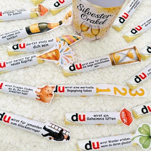 Druckbare Silvester Orakel Box mit Motiv Sektgläser, festliche Printable Vorlage für Duplo Verpackung als Mitbringsel zu Silvester