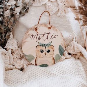 Targhetta in legno animali della foresta, targhetta per bambini, decorazione della cameretta dei bambini, targhetta in legno personalizzata, animali boho, volpe, cervo, targhetta per il nome, targhetta per il nome in legno, gufo