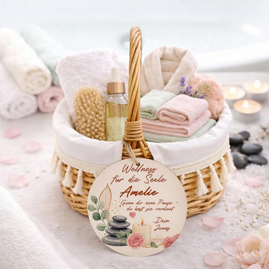Wellnesskorb personalisiert Spa Geschenkkorb für Frauen Kleine Auszeit Geschenk Wellness Geschenkidee Badesalz Badekugeln