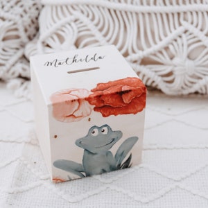 Money box,Money box with name,Money box children,Money box baptism,Money box frog,Baby gift,Nursery decoration,Wooden money box,Piggy bank
