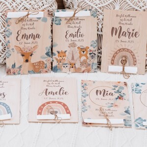 Karte Geburt, Willkommen kleines Wunder, Babygeschenk, Geldgeschenk zur Geburt, Geldkarte Holz mit Name, Geschenkkarte Holz, Babykarte
