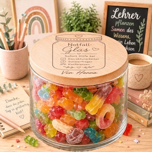 Glas mit Holzdeckel für Lehrerin