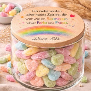 Personalisiertes Kita Abschiedsgeschenk mit Regenbogen Motiv und Wunschname