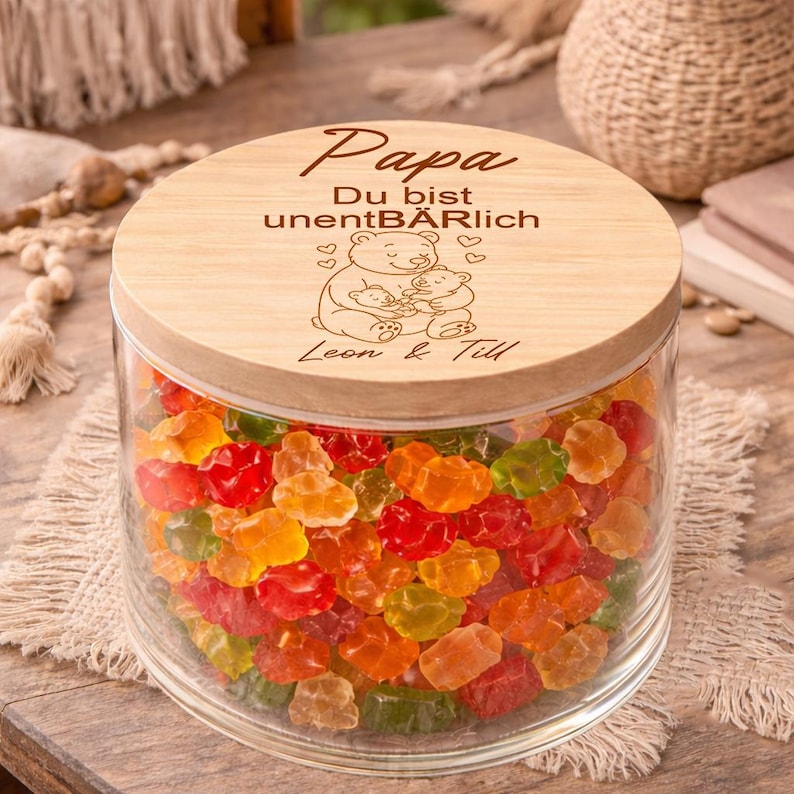 Personalisierter Glasbehälter für Papa mit Gravur und Name
