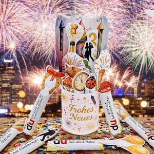 Duplo Banderolen Silvester Orakel | 40 Banderolen Neujahr Gastgeschenk DIY Glücksbringer Partydeko Set Silvester Geschenkidee Neujahrsorakel