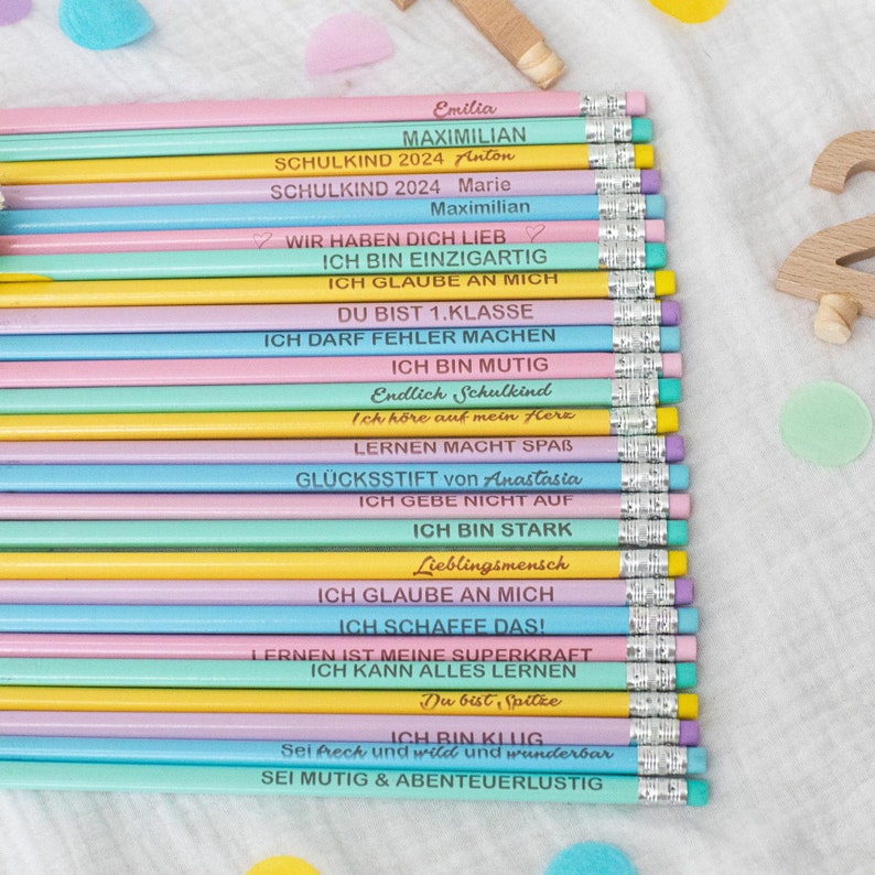 Bleistift persoanalisiert Schulkind Geschenke SchultüteBleistift mir Radiergummi pastell