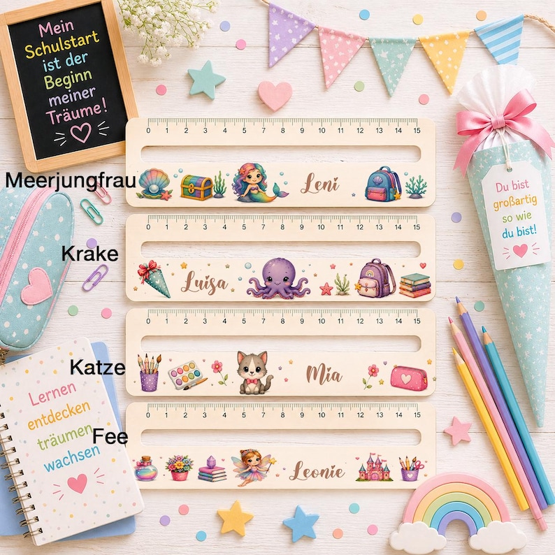 Personalisierte Leseschablone als Geschenk für Erstklässler zur Einschulung und zum Schulstart.