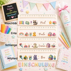 Personalisierte Leseschablone aus Holz für Lesetraining in der Grundschule mit integriertem Lineal.