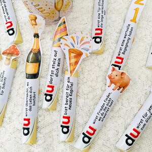 Kleine Geschenke mit Duplo Banderolen Silvester Orakel, originelles Mitbringsel und Tischdeko für Silvesterabend