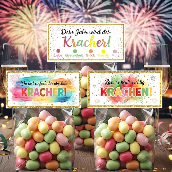 Silvester Geschenk Mitbringsel Silvestergeschenk Neujahrsgruß Neujahr Gastgeschenk Silvester Kracher Label DIY Dein Jahr wird der Kracher