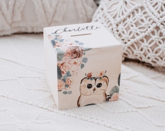 Tirelire,Tirelire avec nom,Tirelire enfants,Tirelire baptême,Tirelire hibou,Cadeau de bébé,Décoration de chambre d’enfants,Tirelire en bois,Tirelire