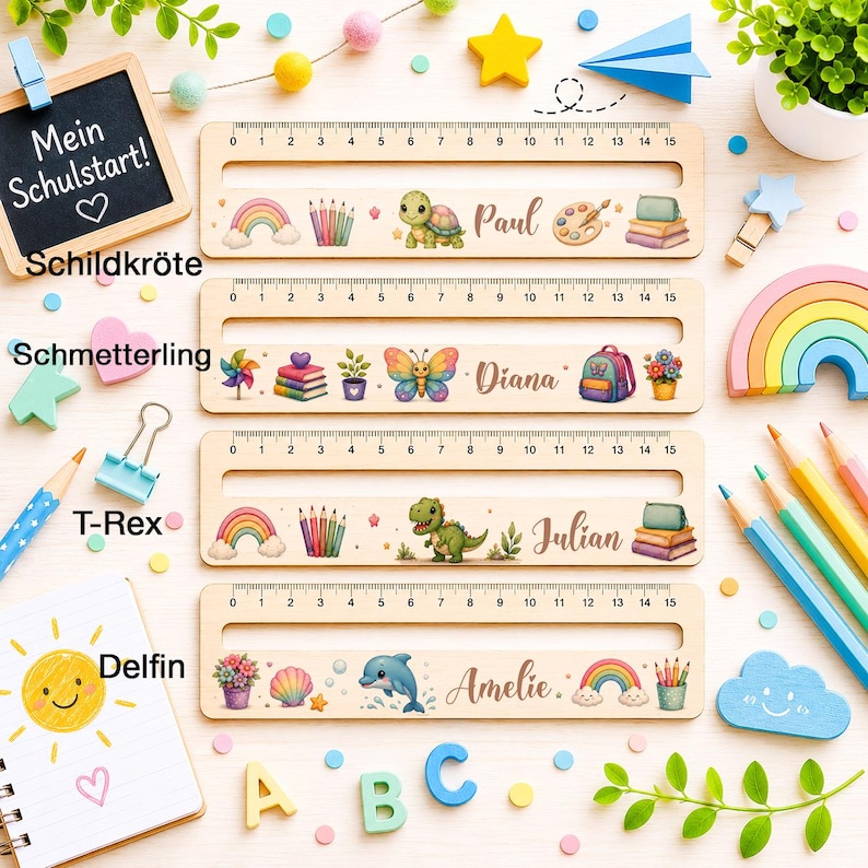 Personalisierte Lesehilfe mit integriertem Lineal als praktisches Schulstarter Geschenk für Kinder.