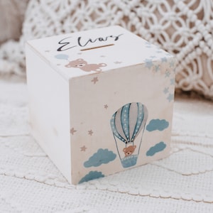 Money box, money box with name, money box for children, money box for baptism, money box hot air balloon, baby gift, children&#39;s room decoration, wooden money box, piggy bank