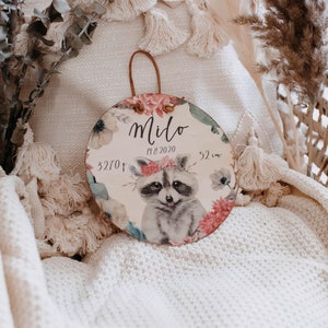 Namensschild Holz Waldtiere, Baby Schild, Babyzimmer Deko, Holzschild personalisiert,Boho Tiere,Fuchs, Reh,Geschenke zur Geburt,Namensschild Waschbär