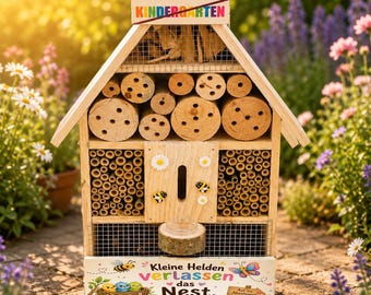 Insektenhotel XXL personalisiert Kindergarten Abschied Geschenk Kita Abschied Erzieherin Bienenhotel mit Kindernamen Gruppe und Blumensamen