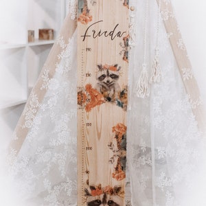 Procione con misurino per bambini, misurino, misurino per bambini Boho, decorazione della cameretta dei bambini, cameretta dei bambini, regalo personalizzato, decorazione della cameretta dei bambini, battesimo, nascita