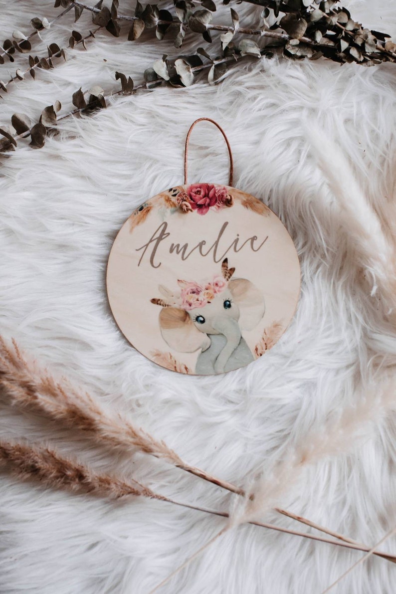 Nameplate Wood Elephant Baby Sign Baby Room Decoration Etsy