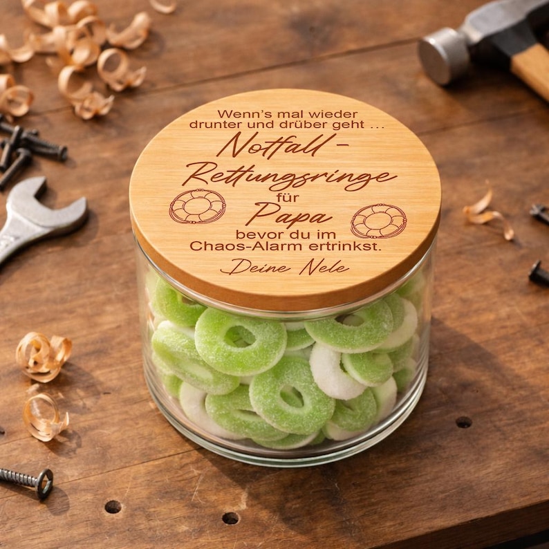 Überraschung Geschenk für Papa personalisiertes Glas mit Namen