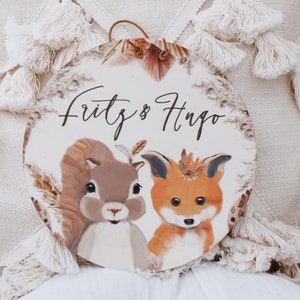 Targhetta in legno animali della foresta, targhetta per bambini, decorazione cameretta, targhetta in legno personalizzata, animali boho, volpe, cervo, regali nascita, targhetta per nome