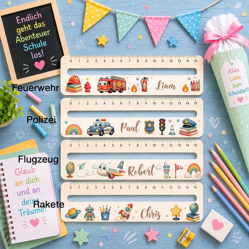 Personalisierte Lesehilfe mit Rehkitzmotiv und Namen als liebevolles Geschenk für Schulkinder.