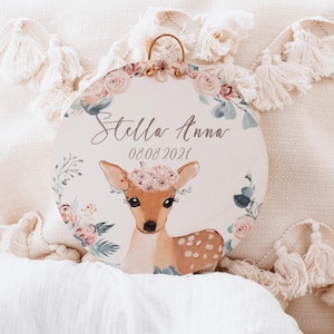 Targhetta in legno, cervo, targa per bambini, targa in legno personalizzata, animali boho, decorazione per bambini, regali per nascita, battesimo, regalo per bambini, targhetta per nome