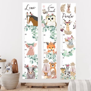 Grafico altezza personalizzato, regalo per neonati, grafico altezza bambini, cameretta bambini, regalo battesimo, animali della foresta, fattoria
