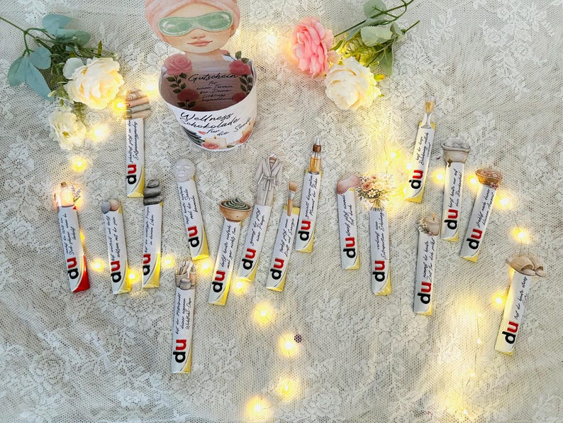 Achtsamkeit Geschenk mit Schokolade und Wellness Botschaften