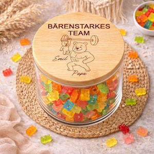 Vorratsglas mit Gravur als Geschenk für den besten Papa Personalisiert mit Motiv Bärenstarkes Team