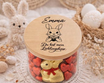 Personalisiertes Ostergeschenk mit name Du bist mein Lieblingshase Glas Romantisches Ostern Geschenk Osterhase Vorratsglas mit Holzdeckel