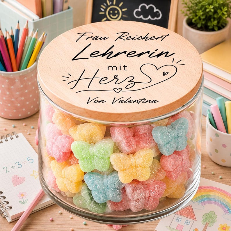 Kreatives Abschiedsgeschenk Schule Vorratsglas personalisiert