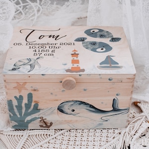 Memory box fish, sea creatures, lighthouse, memory box baby, memory box zodiac sign, christening gift, baby gift