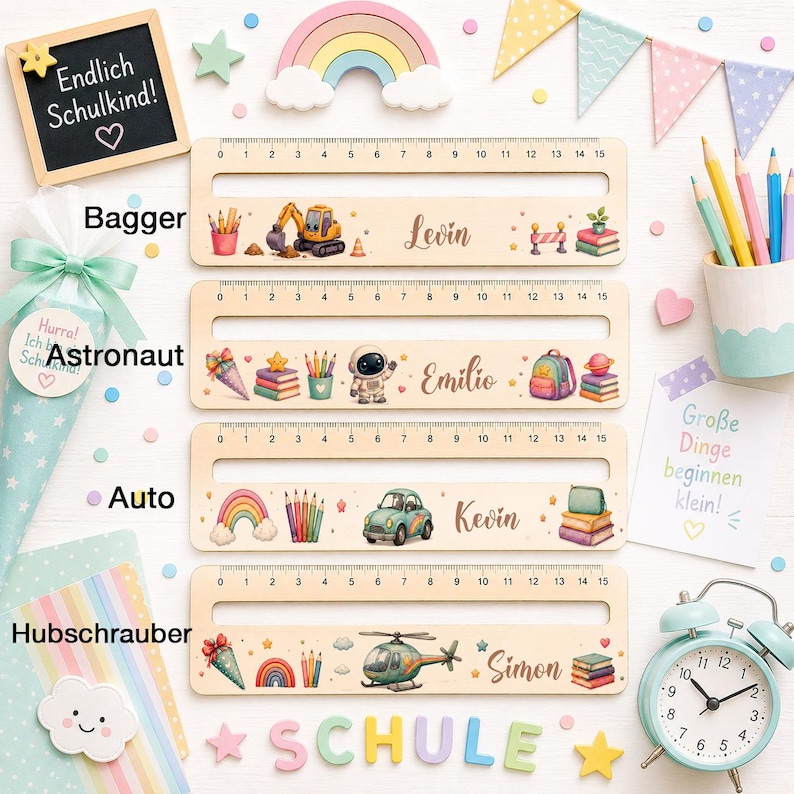 Lesehilfe aus Holz mit Namen als kreatives Geschenk für ABC-Schützen und Schulanfänger.