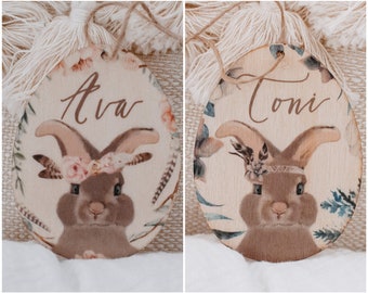 Paaseieren, Paasei gepersonaliseerd, Paaseihout met naam, Paashaas, Pasen, Paashanger, Paasdecoratie, Paascadeau, Paasei Boho, houten ei, ei, konijn