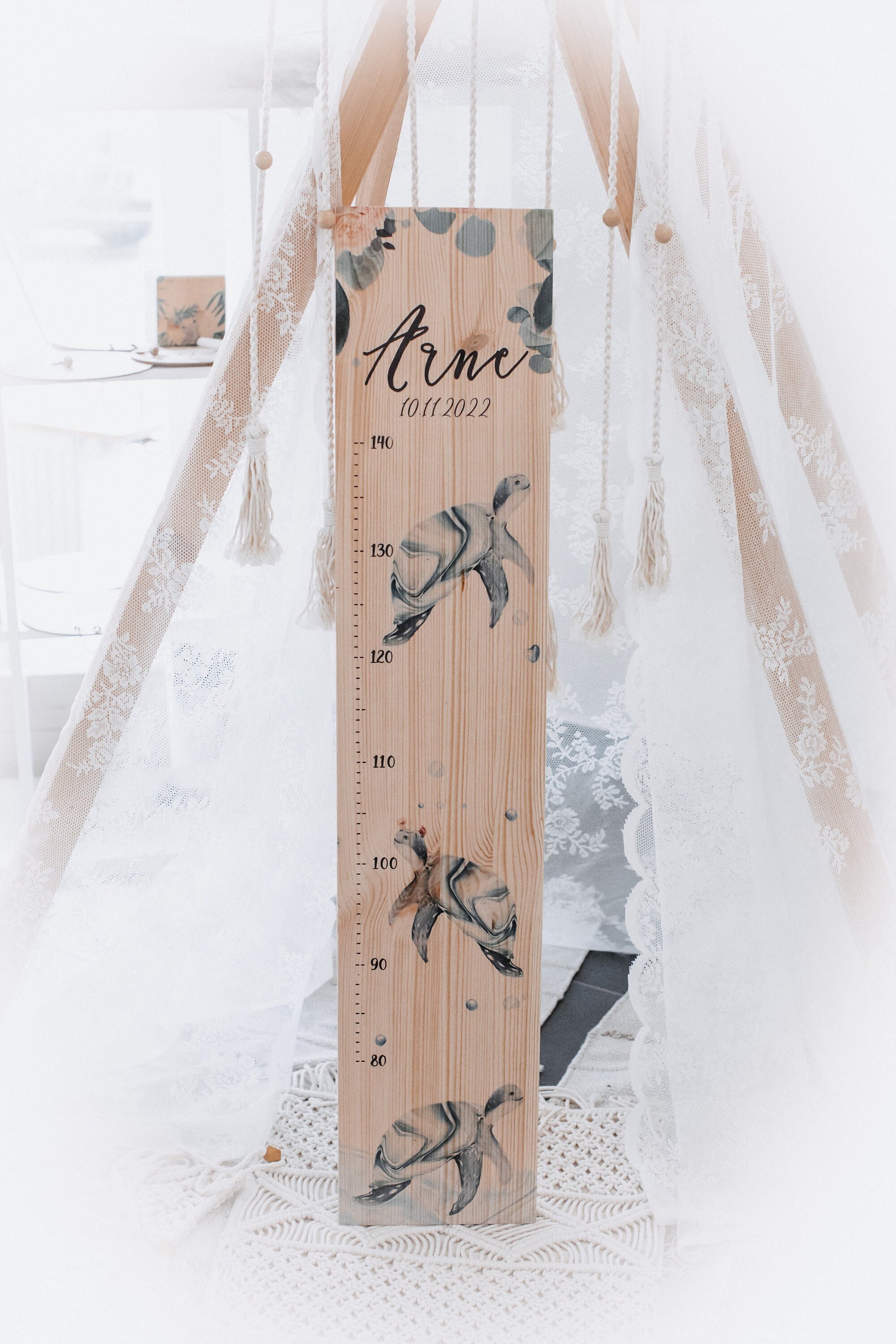 Holz Messlatte Mit Schildkröte - Personalisierbare Kinder-Messlatte 80-150 Cm