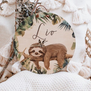 Naambordje, naambordje kinderkamer, babykamer, kinderkamerdecoratie, deurbordje, naambordje hout, naambordje luiaard, cadeautjes baby