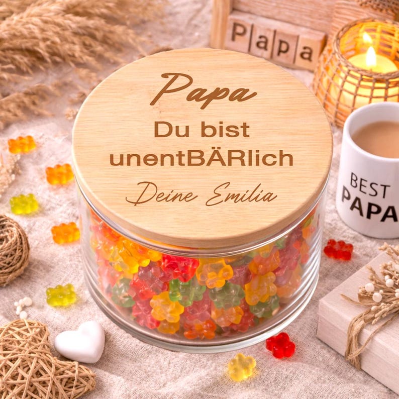 Personalisiertes Papa Geschenk Glas mit Spruch Du bist unentbärlich