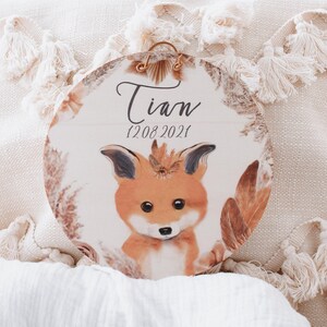 Namensschild Holz Waldtiere, Baby Schild, Babyzimmer Deko, Holzschild personalisiert,Boho Tiere,Fuchs, Reh,Geschenke zur Geburt,Namensschild Fuchs